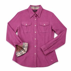 Burberry Brit Pink Purple Flannel Shirt Nova Check Lined Button Front Women’s M
